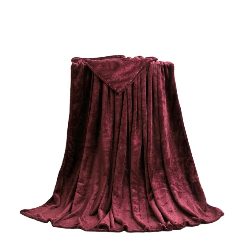 Warm coral wool blanket Farley flannel blanket custom plain color solid sherpa blanket fleece