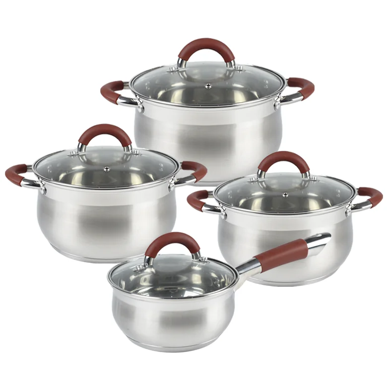 Induction soup pot silicone handle saucepan kitchen ware pots and pans non stick cooking pot set stainless steel cookware sets