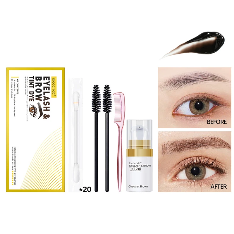 Waterproof Long Lasting Semi Permanent Eyebrows Tint Dye Kit Mixing Palette Dark Brown Lash Tint Vegan Eyebrow Dye Cream