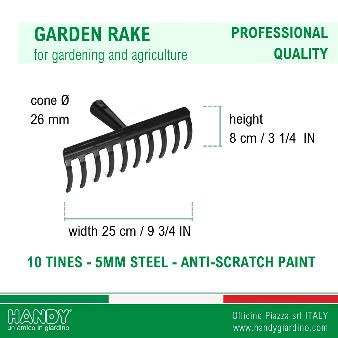 Italian Quality 5mm Steel Rake Strong 10 Tines Best Tool for Gardening Farming and Agriculture Industrial Grade