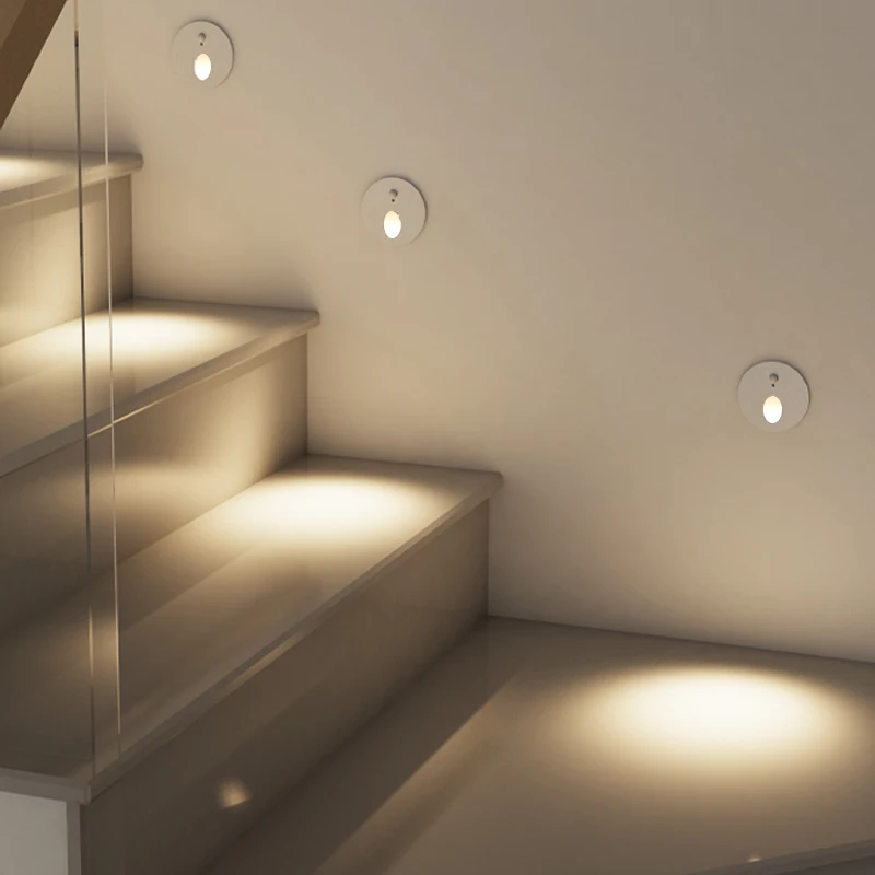 GONSU modern round led stair light step wall lamp hallway bedroom recessed stair light with motion sensor