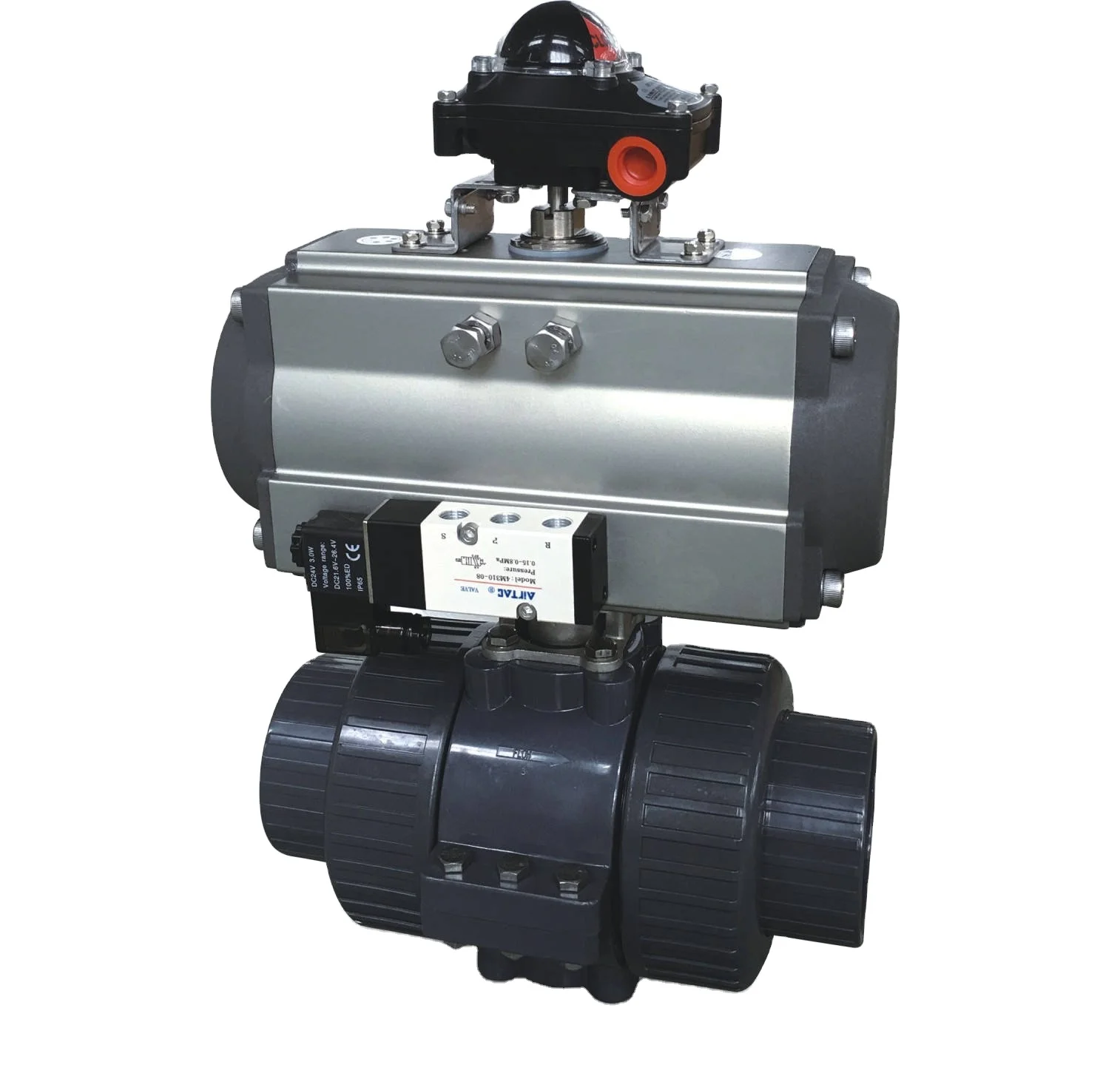 Spot goods three way air actuated control actuator pneumatic pvc ball valve