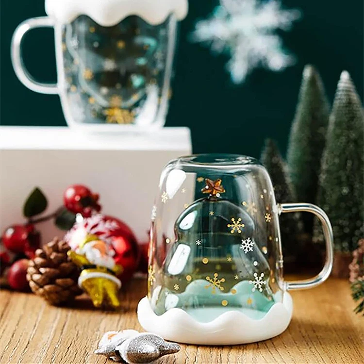 250ml christmas tree cup heat-resistant double glass star wishing cup drinking glass cup