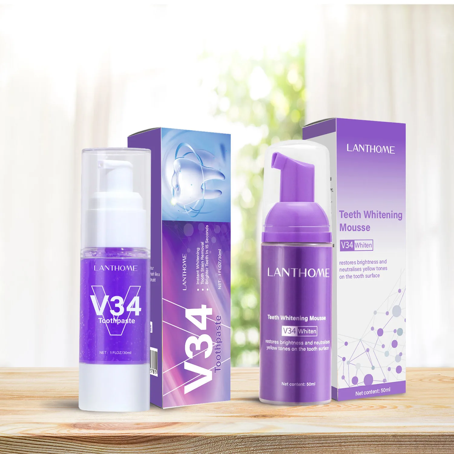 V34 Private Label яркий веганский Фтор без пятен для удаления зубов отбеливающая пена фиолетовая зубная паста