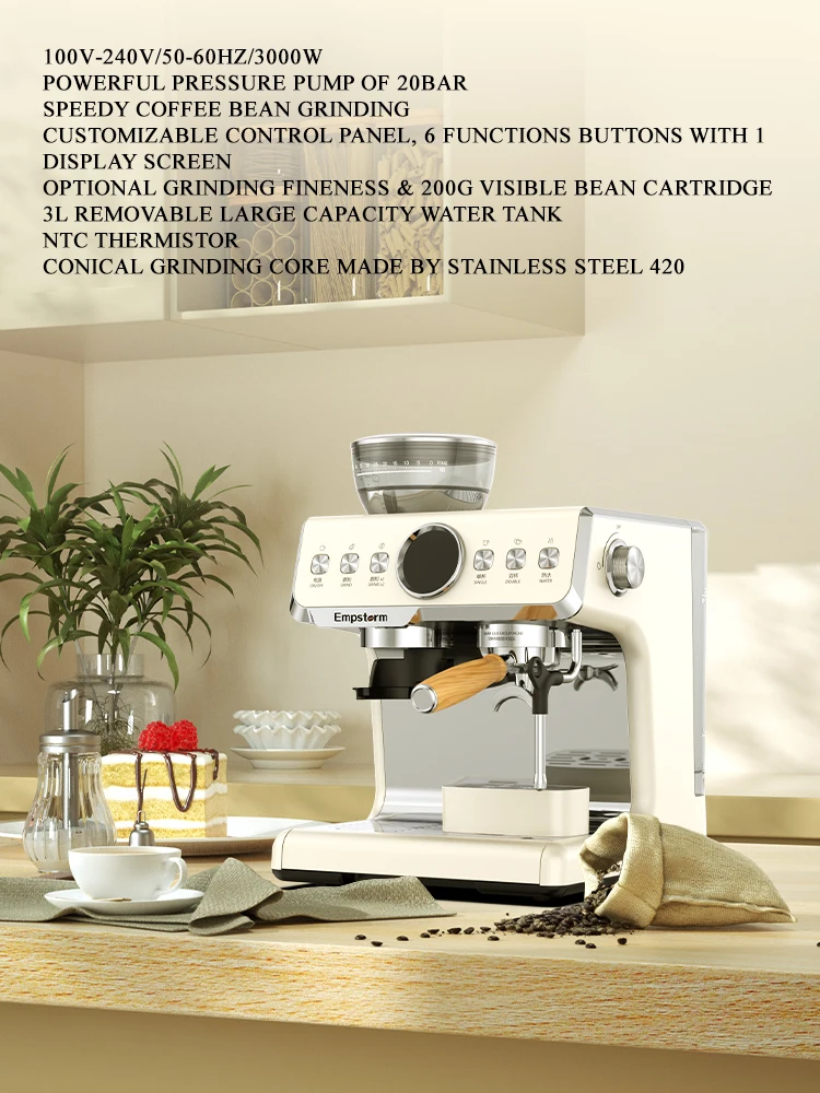 Office semi-Automatic Espresso Coffee Machine 20bar Pump commercial coffee maker for Grinding and Making Coffee
