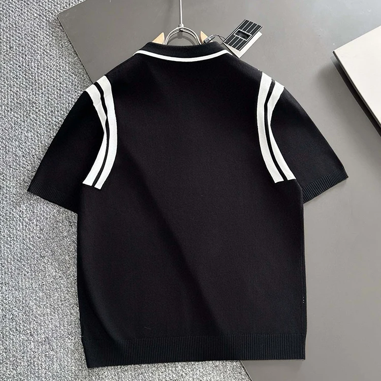 New Design Round Neck T-shirt Mercerized cotton knit jacquard short sleeve T-shirt