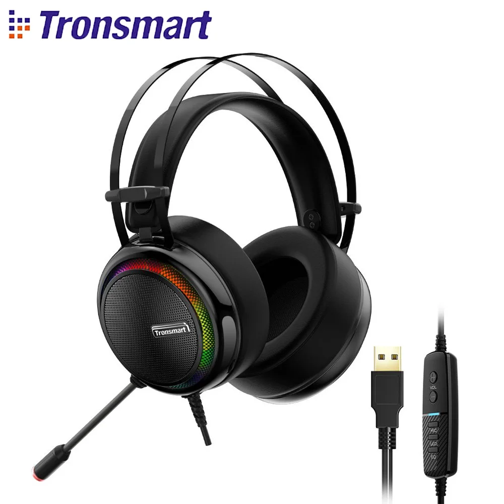 Игровая стереогарнитура Tronsmart Glary с Виртуальным 7,1 звуком и цветным светодиодным освещением, USB-порт для Nintendo Switch/PS4