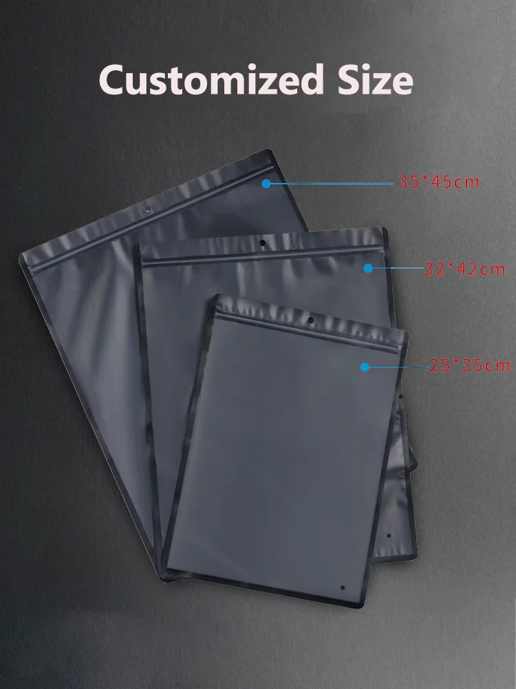 Custom Logo Printing Heavy Duty  Black Underwear Zipper Lock Frosted T-shirt Sweatshirt Garment Clothing Plastic Packing Bags