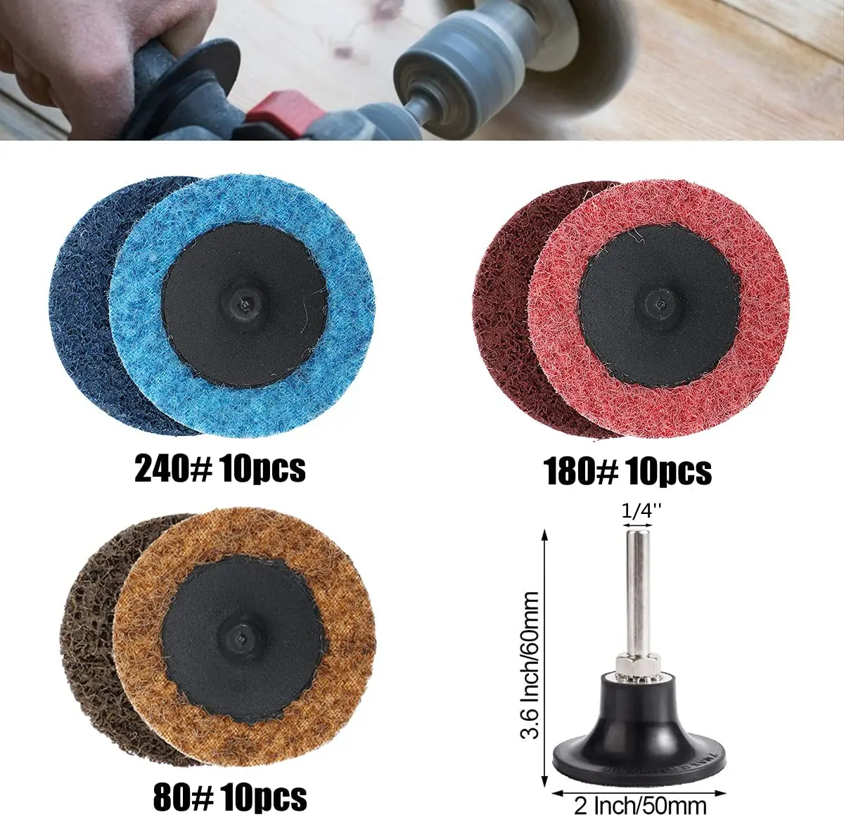 2 inch Quick Change Discs 30Pcs Sanding Discs 1Pcs 1/4' Holder Surface Conditioning Discs