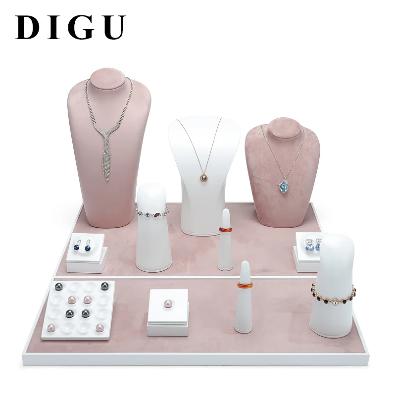 Дигу оптовая продажа ювелирных изделий дисплей счетчика реквизит искусственная кожа дисплей комплект ювелирных изделий, кольцо для ключей, брелок браслет ожерелье дисплей лоток