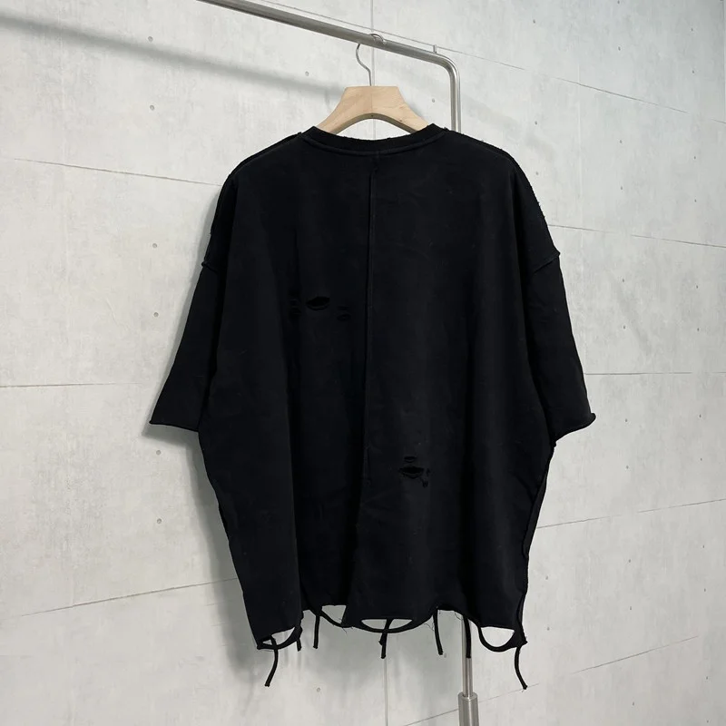 100% cotton heavy weight oversized High street fashion loose ripped holes t-shirt hip-hop distressed custom men t shirts