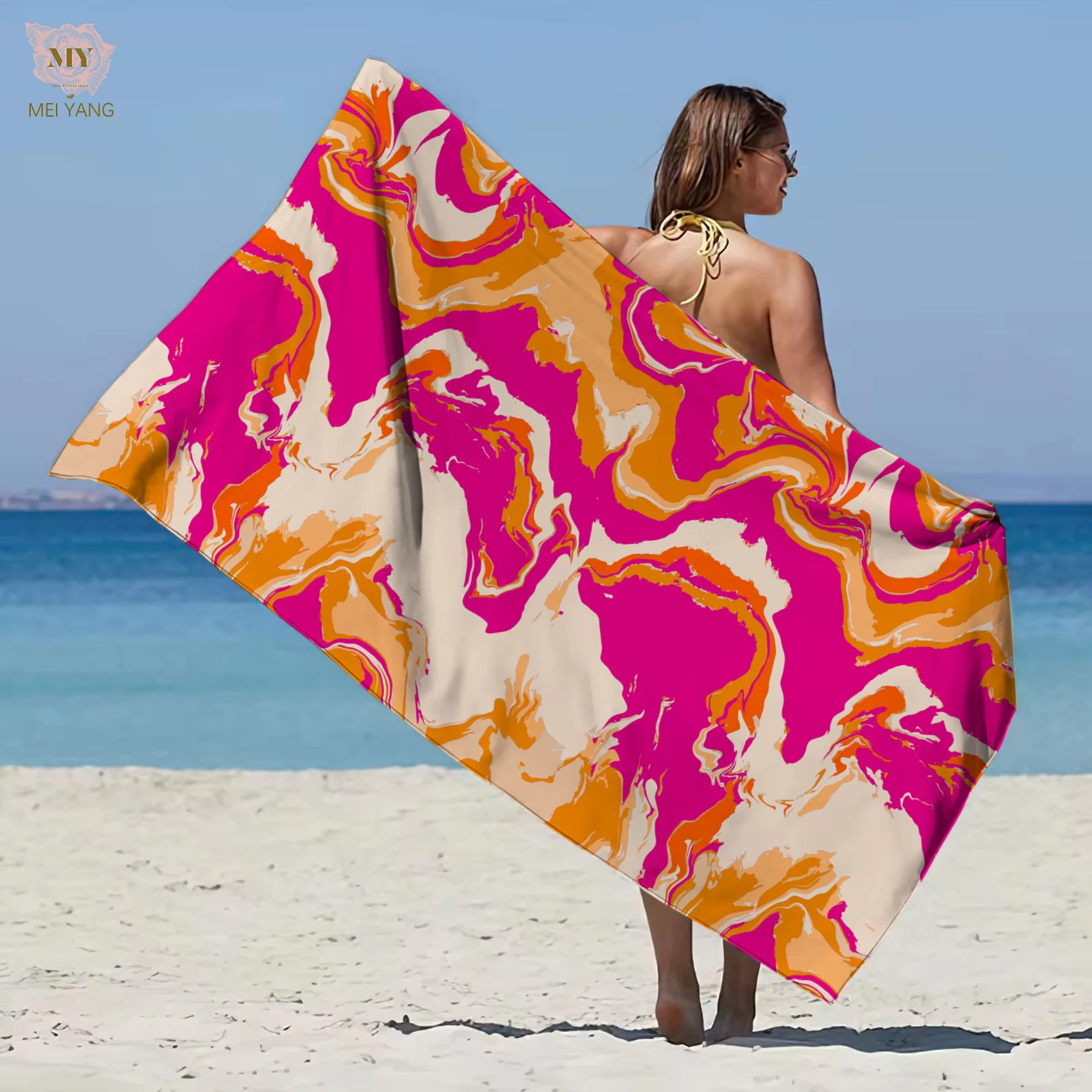 Personalized sand free absorbent custom red and white striped beach towel