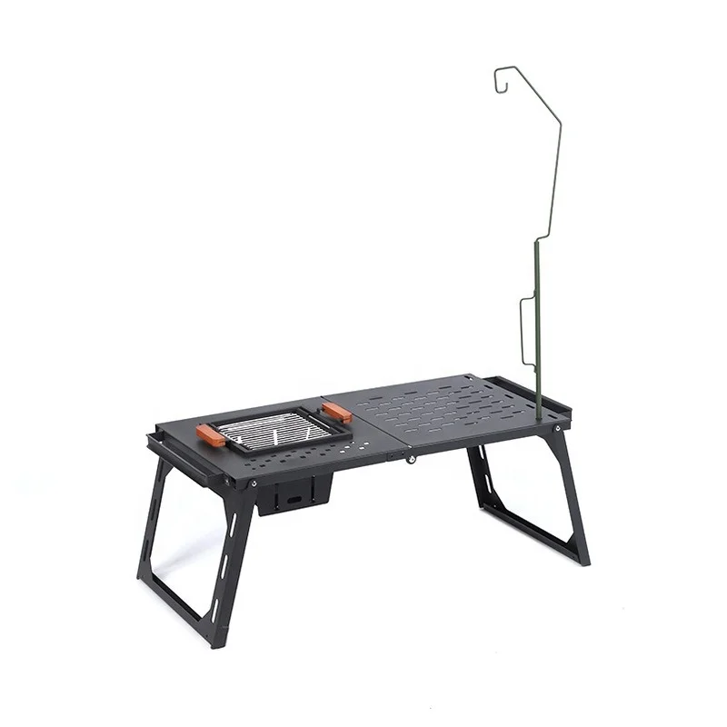 Multifunctional Outdoor Foldable BBQ Charcoal Grill Table Durable Powder Coating Barbecue Stove Free Installation Picnics Tools