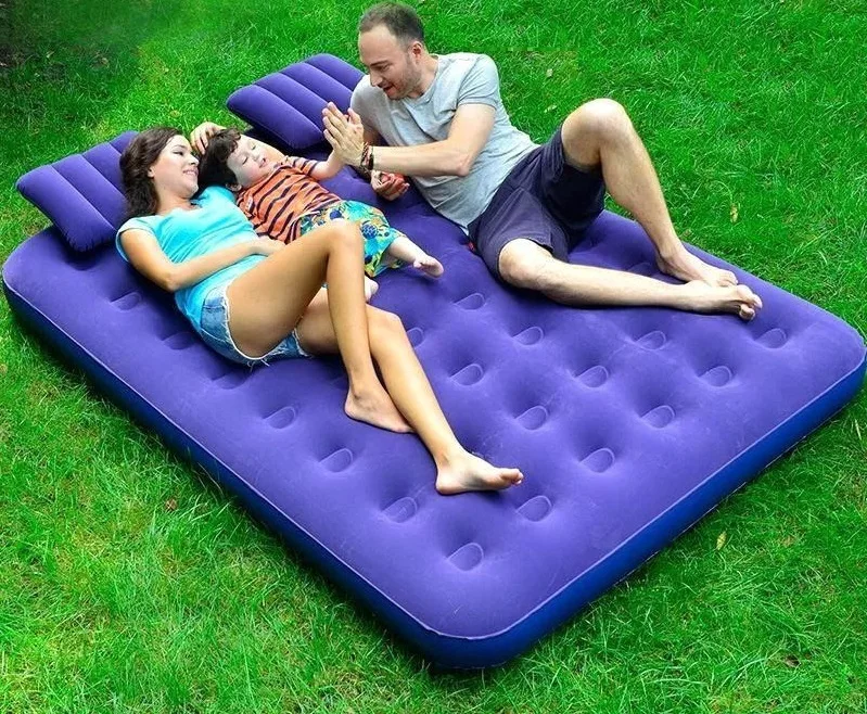 Adult Travel Flocked Top Camping Indoor Use Inflatable Air Bed Mattress Full Sized Inflatable Foldable Air Bed