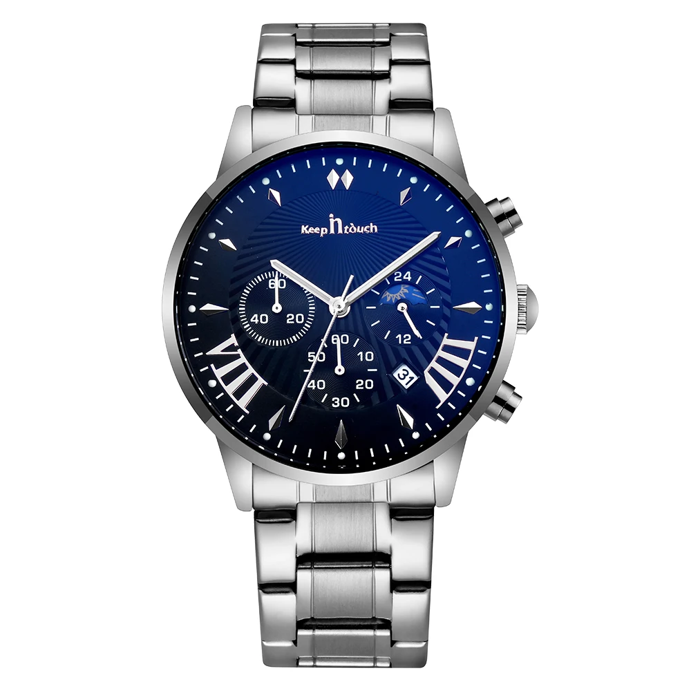 Лидер продаж 2020, Роскошные мужские часы, хронограф с пользовательским логотипом, кварцевые наручные часы из нержавеющей стали