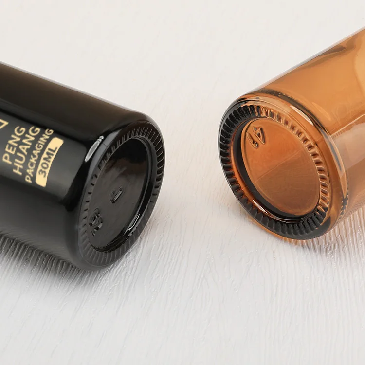 Custom amber black glass serum bottle 1oz 30ml skincare packaging face essential hair oil moisture dropper bottles cosmetic