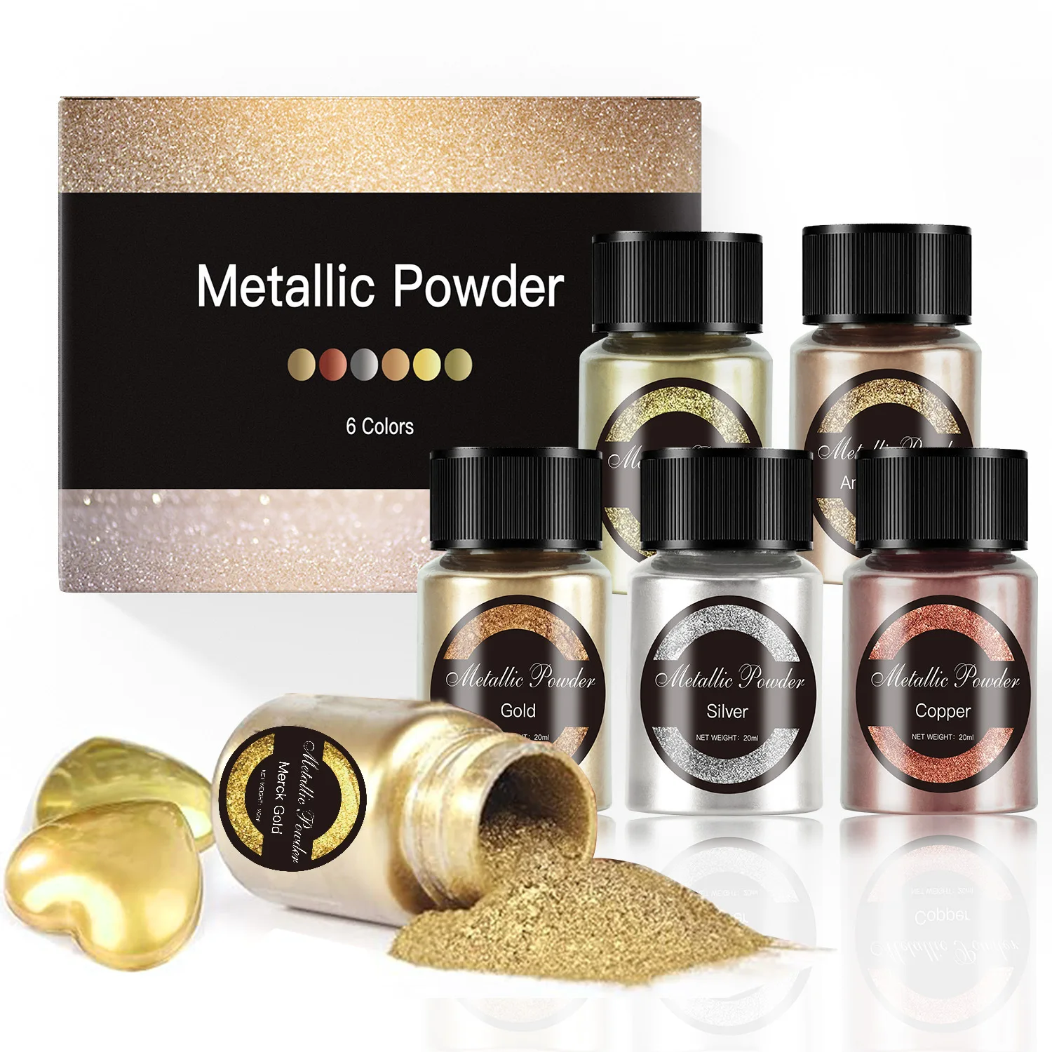 INTODIY 6 Color 20ml Marble Metal Powder Color Metal Powder Used For Resin Decorative Sealing