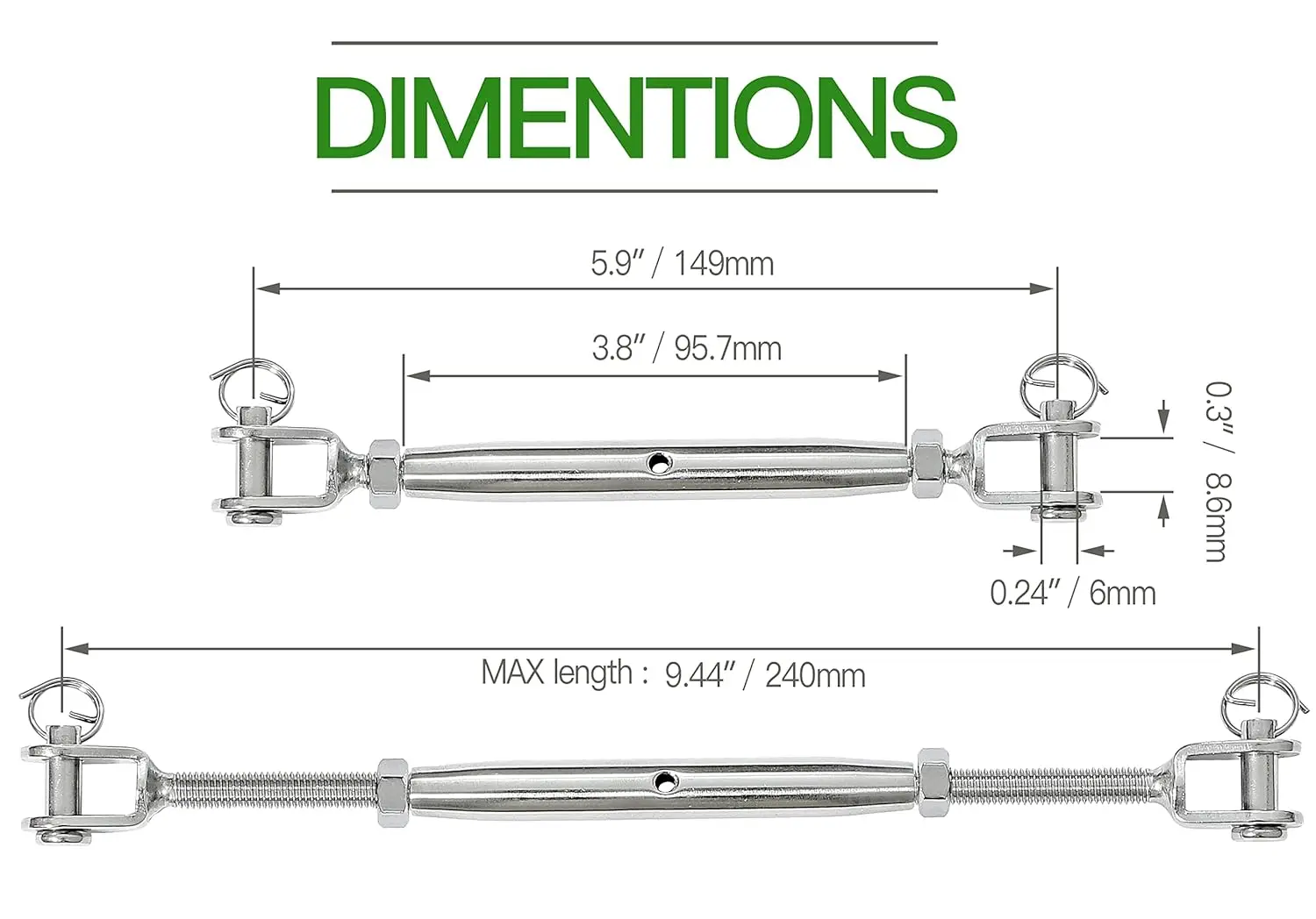 M6 Turnbuckle Stainless Steel Jaw and Jaw Turnbuckle