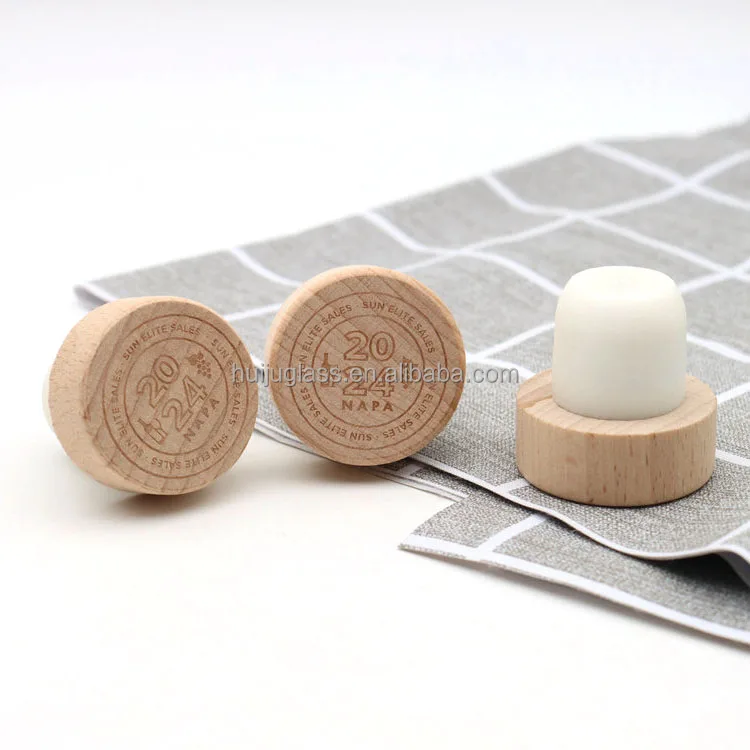 Customized Wooden Cap Natural Cork Synthetic Stopper 22.5mm Polymer Cork Stopper with engraved logo
