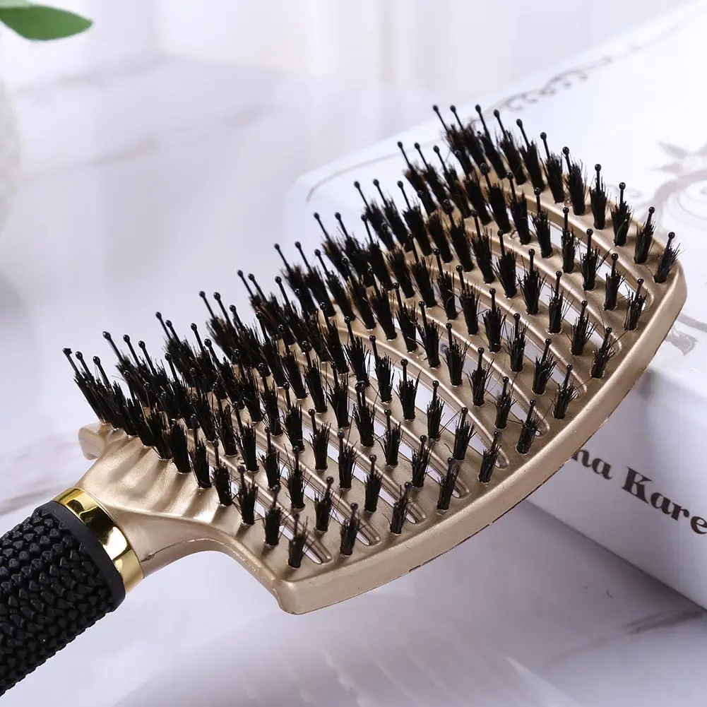Customized Fashion 9 Row Plastic Nylon Pins Denman Brush For Natural Curly Hair Paddle Styling Hair Brush