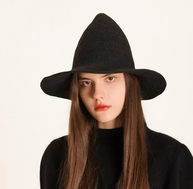 2024 new model hot sale female black color wool material goblin hat witch hat