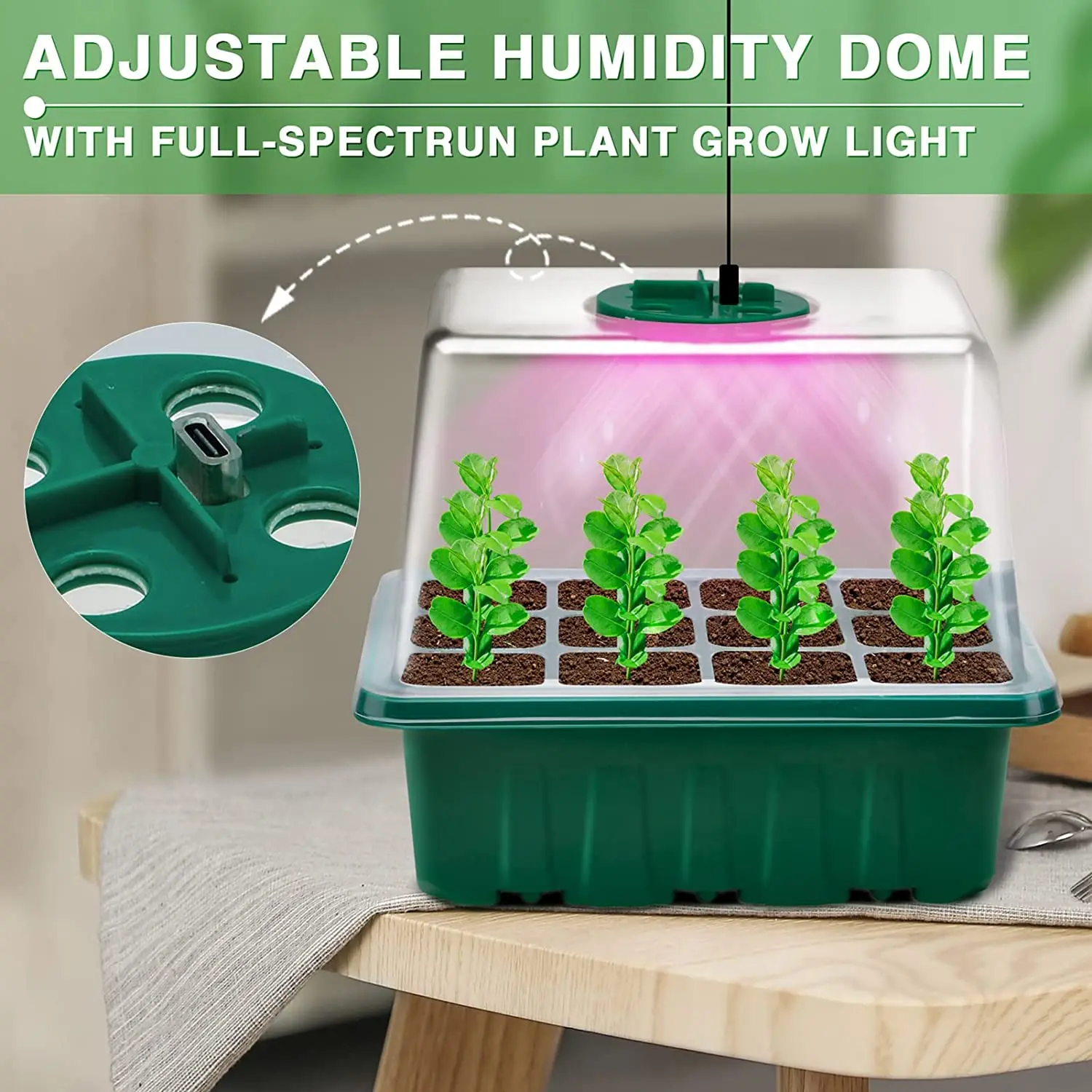 Seed Starter Tray Mini Propagator Plant Grow Kit with Humidity Vented Adjustable Domes for Home Garden Greenhouse Seeds Growing