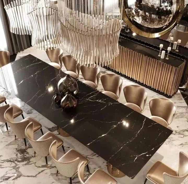 Brand New  black marble top metal leg   marble dining table luxury dining room living room 14 seat dining table set