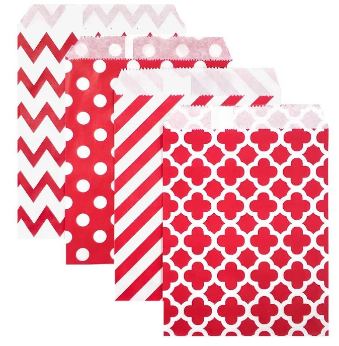 Okay mixed style polka dot flower Stripe Degradable Kraft Food Grade flat Paper Bag