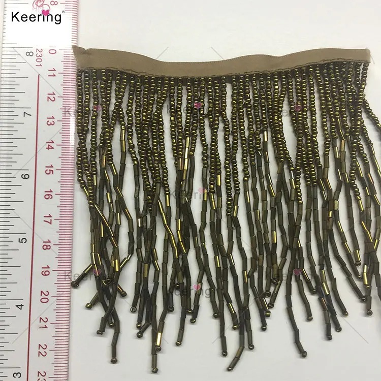 Keering Hot-selling 10-13cm In Stock Colorful Decorative Beaded Fringe Trimming Orange Beaded Trimmings For Sewing