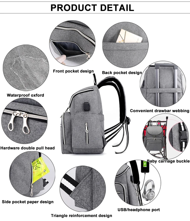 Large oxford unisex gray paalera mochila maternity bag set stroller waterproof USB maternidade baby diaper backpack