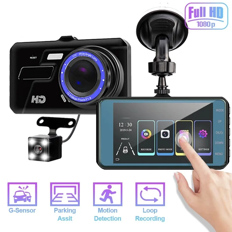 4 Inch IPS Touch Screen Front And Rear Dashcam Recording Camera Vehicle Black Box With WDR 24H Parking Monitor Car DVR Dash Cam
