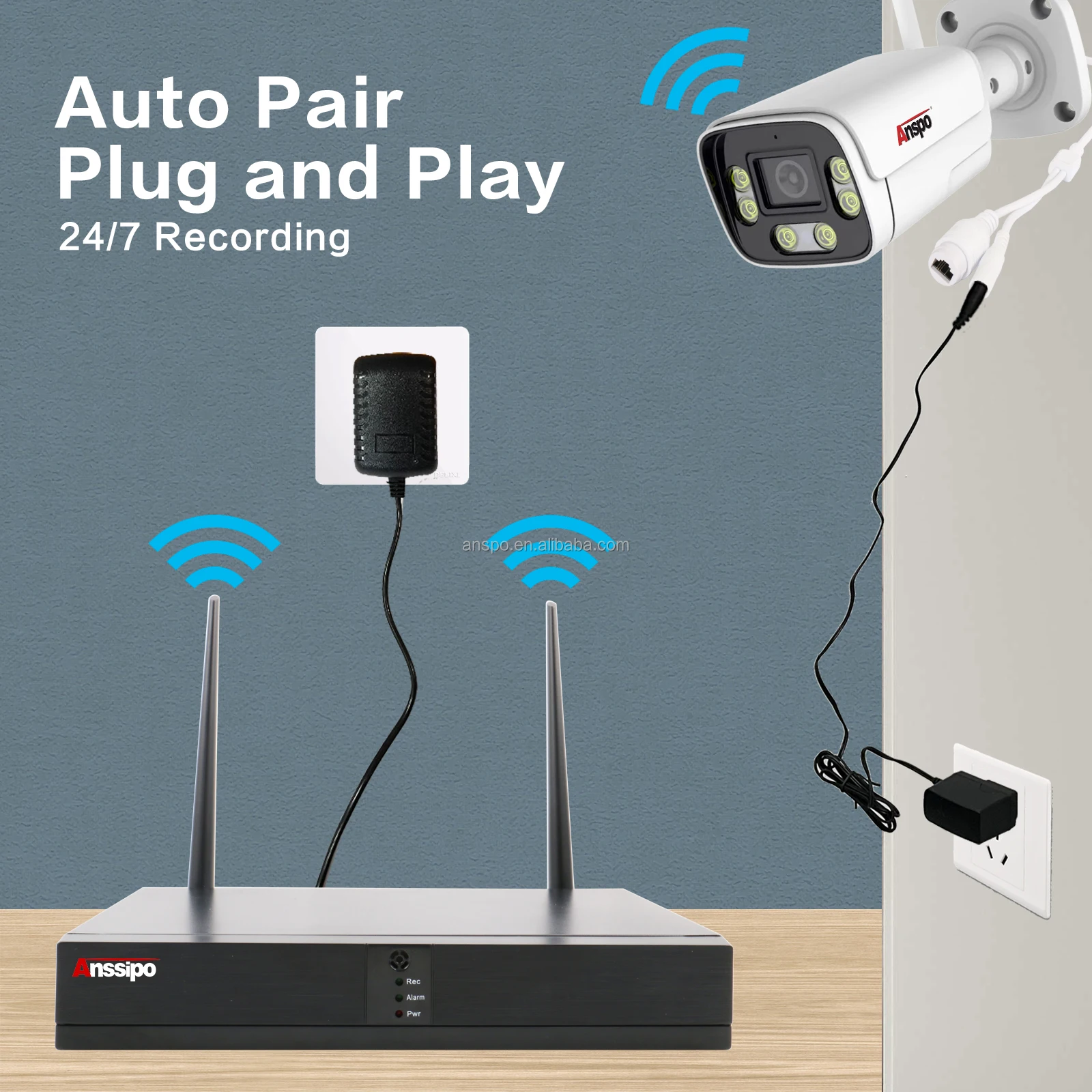 Anspo 5MP full color 4CH WIFI NVR KIT Wireless Security system 4 Channel audio Cctv Camera System 2k Cctv System Home Security