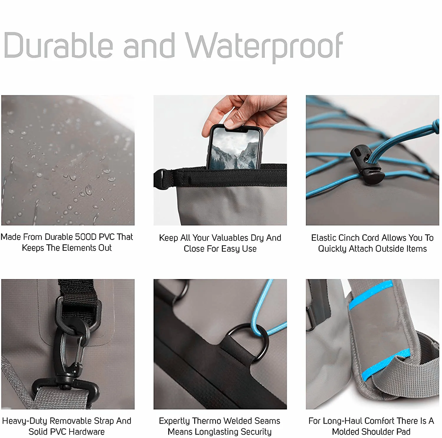 Waterproof Dry Bag Durable for Camping Beach Hiking Lakes Backpacking River Rafting Paddle Boarding Fishing Diving with Grey ACC