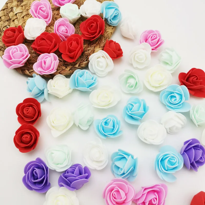 (50pcs/pack) 30mm Foam Rose Head Wedding Home Decoration Handmade DIY Party Gift Box Artificial Flowers Supplies Wreath Craft