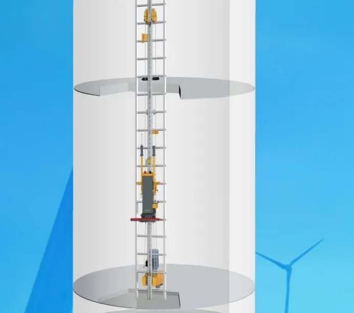 Single man climbing lift Climb free for wind tower turbine