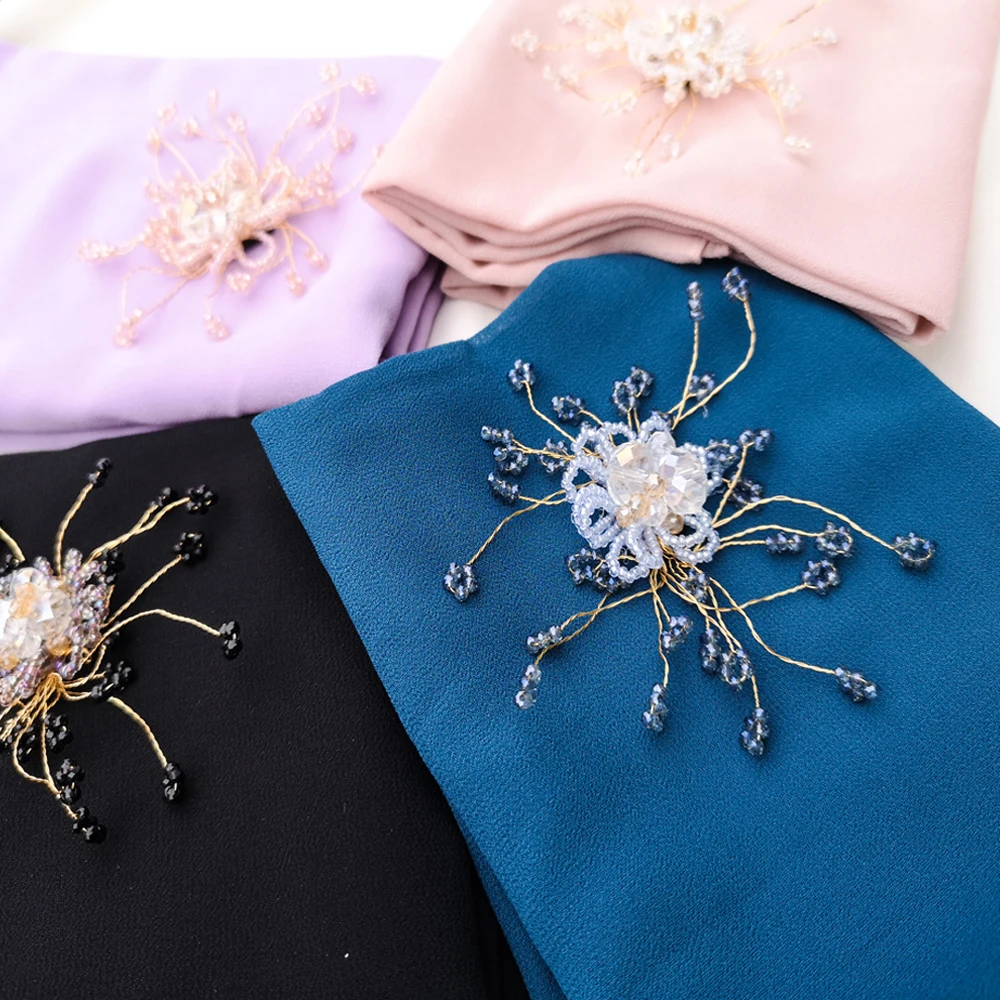 2022 Hot New Style Fashion Women Cotton Hijab With Stone Diamond Glitter Shimmer Muslim Rhinestone Scarf