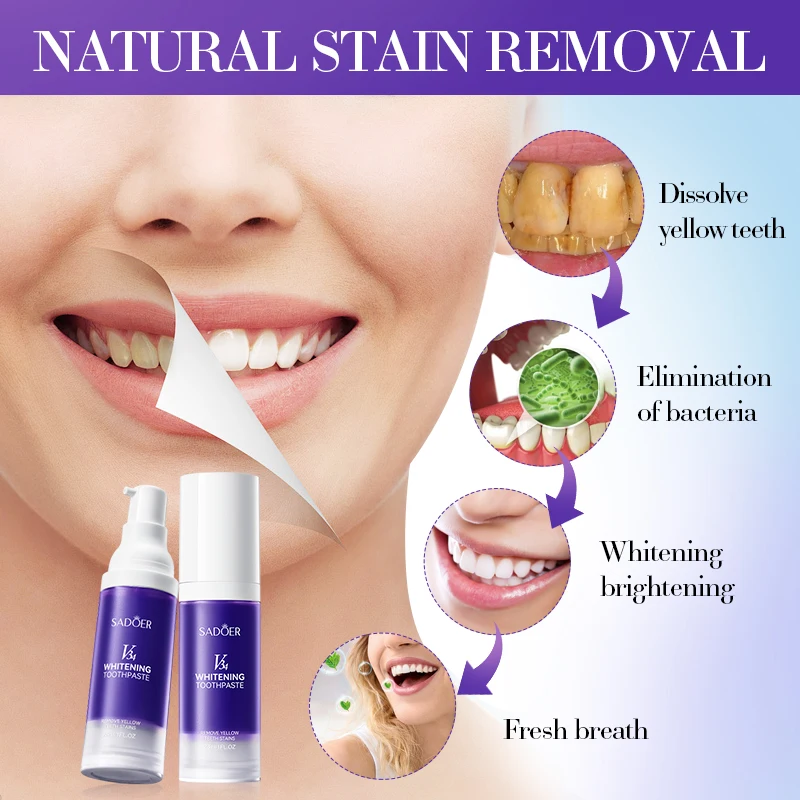 OEM SADOER Private Label Mouth Cavity Cleaning Products V34 Deep Cleanse Fortify Gums Brighten Remove Yellow Whiten Toothpaste