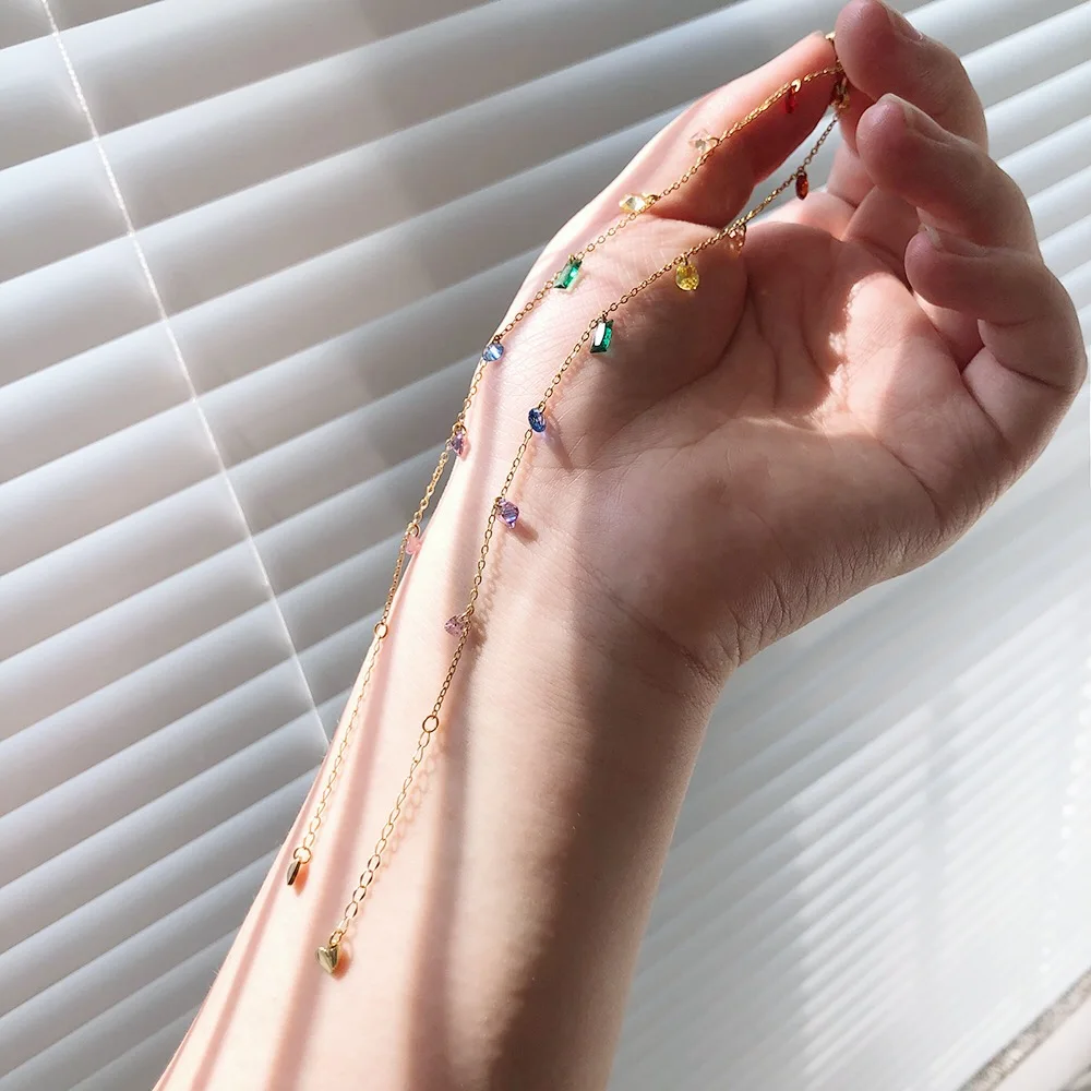 Summer Fantasy Rainbow Rhinestone Bracelet Girl Titanium Steel Plated 18K Gold Color Preservation Handmade Jewelry