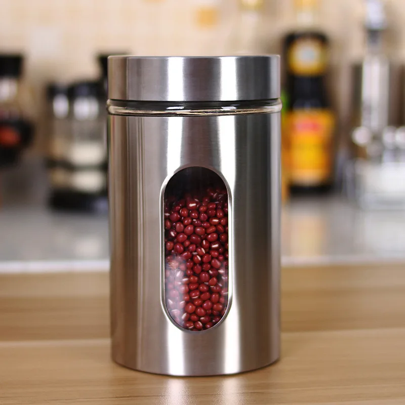 Top Grade Stainless Steel Visual Glass Coffee Beans Grains Storage Jar Glass Storage Containers