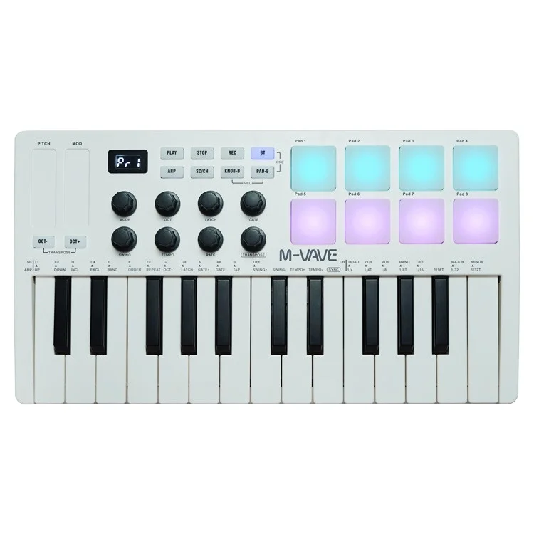 25 Key USB MIDI Keyboard Controller With 8 Drum Pads, 8 Knobs and Music Production Software Included