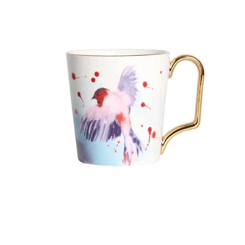 
Bird Twittering Luxury Gold Handle Ceramic Mug Wholesale Porcelain Mugs Ceramic Tea Cups Gold Rim Cups and Mugs Coffee Cups 
