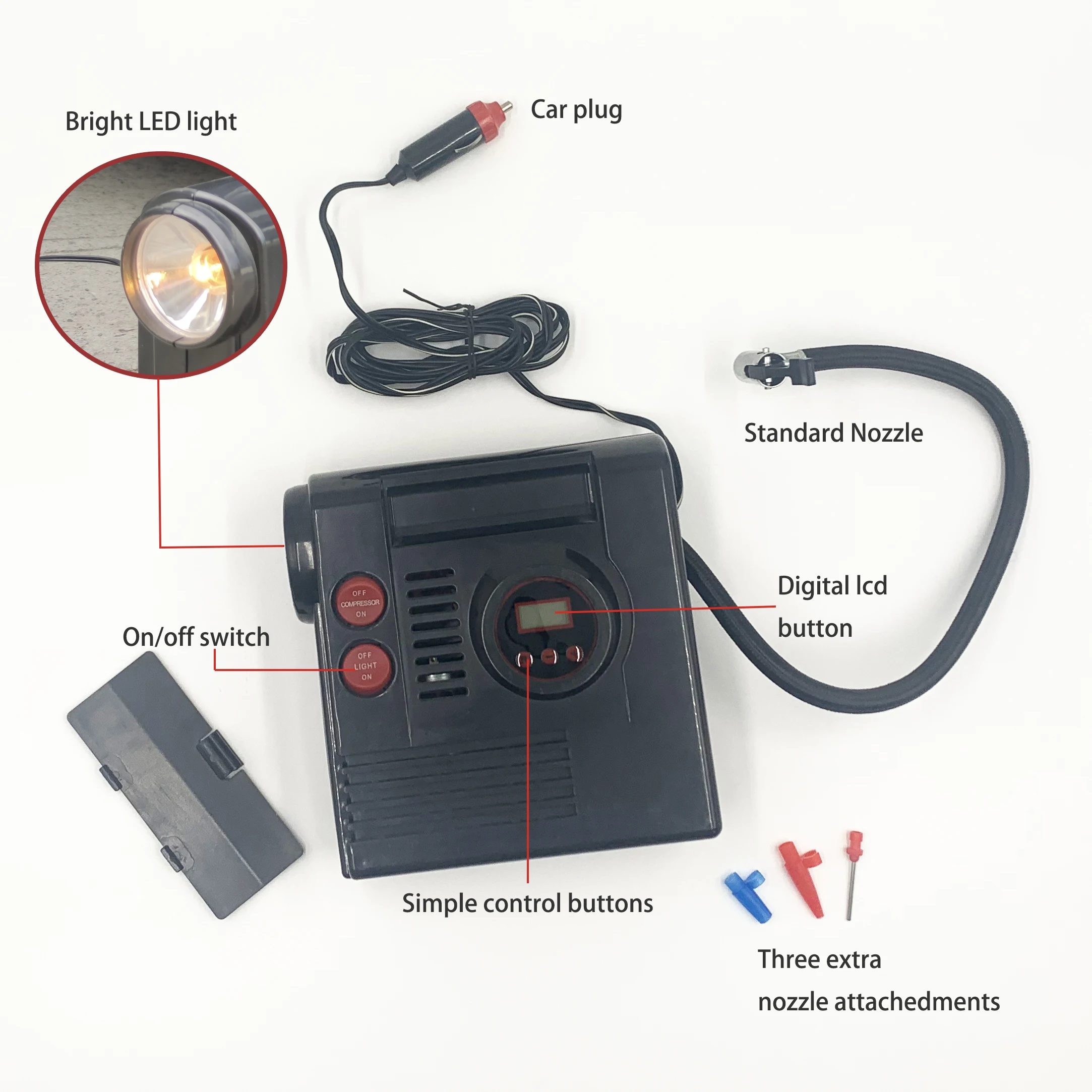 Protable car air pump 100psi tire inflator pump dc 12v digital car air compressor with LED light