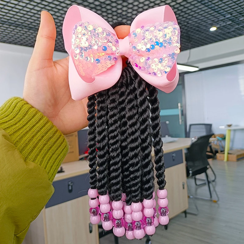 kids twist ponytail synthetic laser glitter shiny bling little girls braided ponytails with beads kids