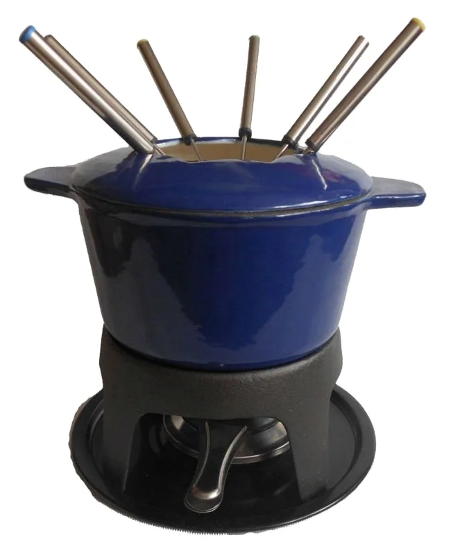 cast iron enamel fondue set
