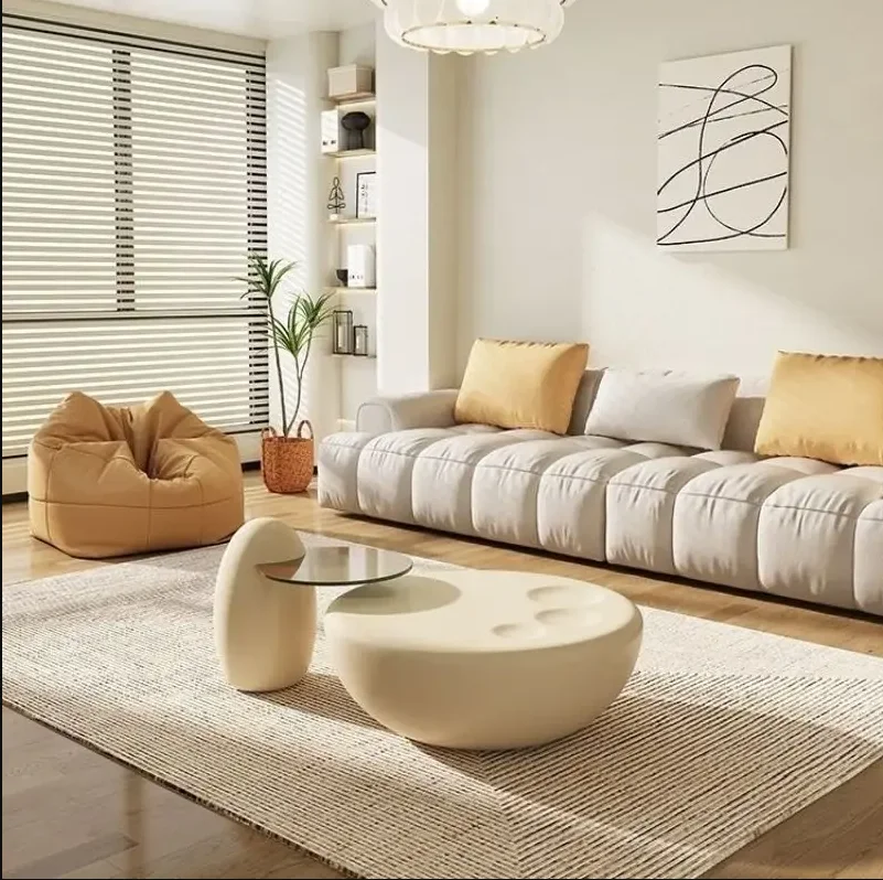 Современная кремовая мебель для дома в простом стиле белые милые и круглые журнальные столики для гостиной центральные столы