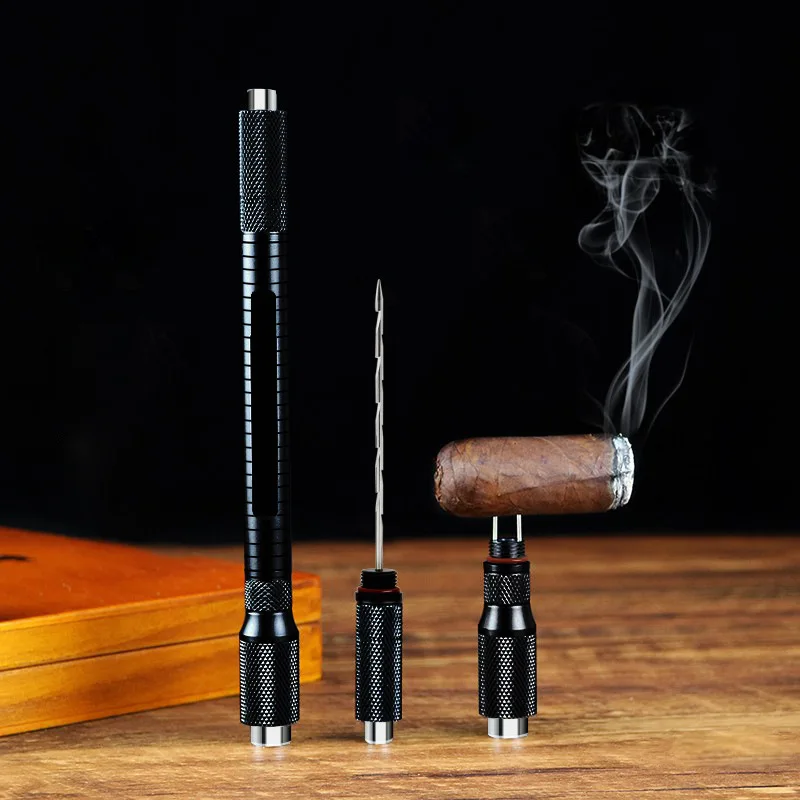 custom logo Metal cigar punch Tool Smoker Portable Dredge Drilled Cigar Hole Punch Cutter Sharp Cigar Needles