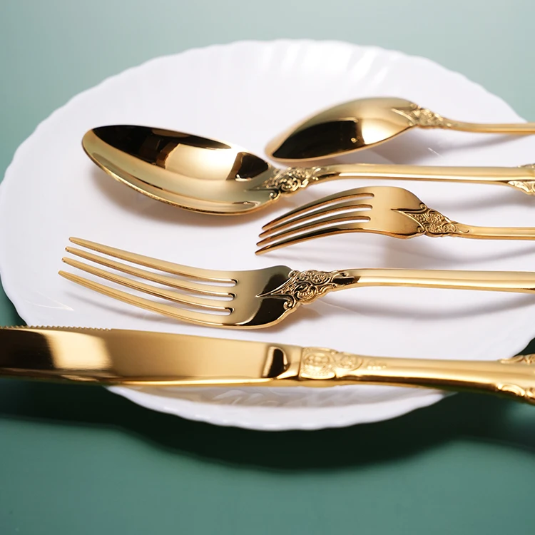 410 Stainless Court Gold Flatware Sets Knife Spoon Fork 5pcs Cutlery Sets