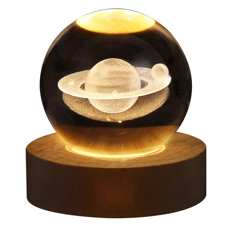 3D Carved Luminous Planet Saturn Moon Crystal Ball Lamp Creative Gift Ornament