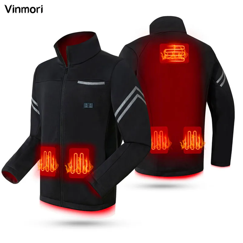 Wholesale VINMORI Women Men Waterproof Soft Polyester Rechargeable Battery Zipper Warm Jacket Motorcycle Heated Cloth For Winter