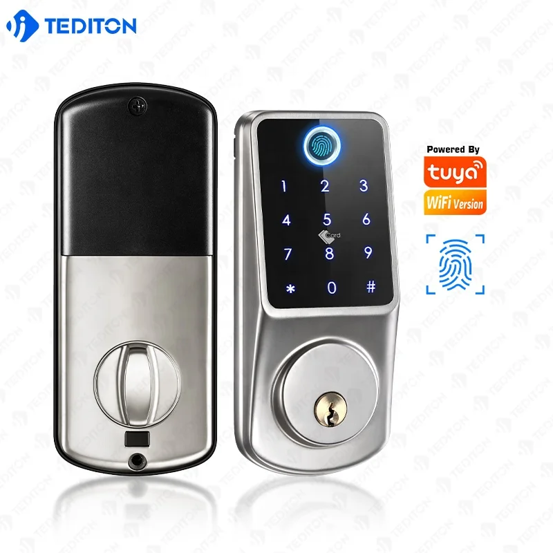 TEDITON Smart Door Lock Custom Wireless WiFi Keyless Door Lock by Tuya App Reader Code Card Fingerprint Door Lock